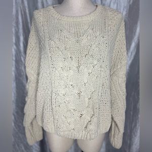LLD cream/ off-white cable knit chenille super soft oversized sweater🩶